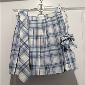Plaid Blue and White Women's Skirt with bow tie and tie